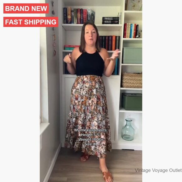 High Waisted Maxi Skirt with Pockets A-Line Pleated Long Casual - Picture 7 of 7